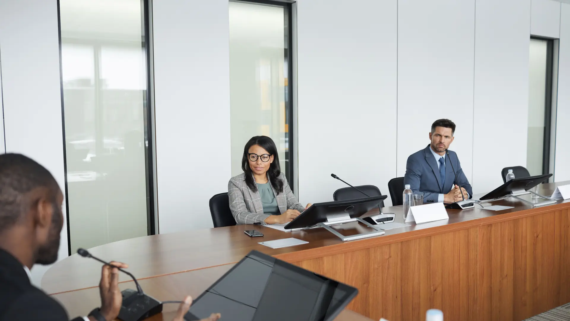 A board session in a corporate meeting room