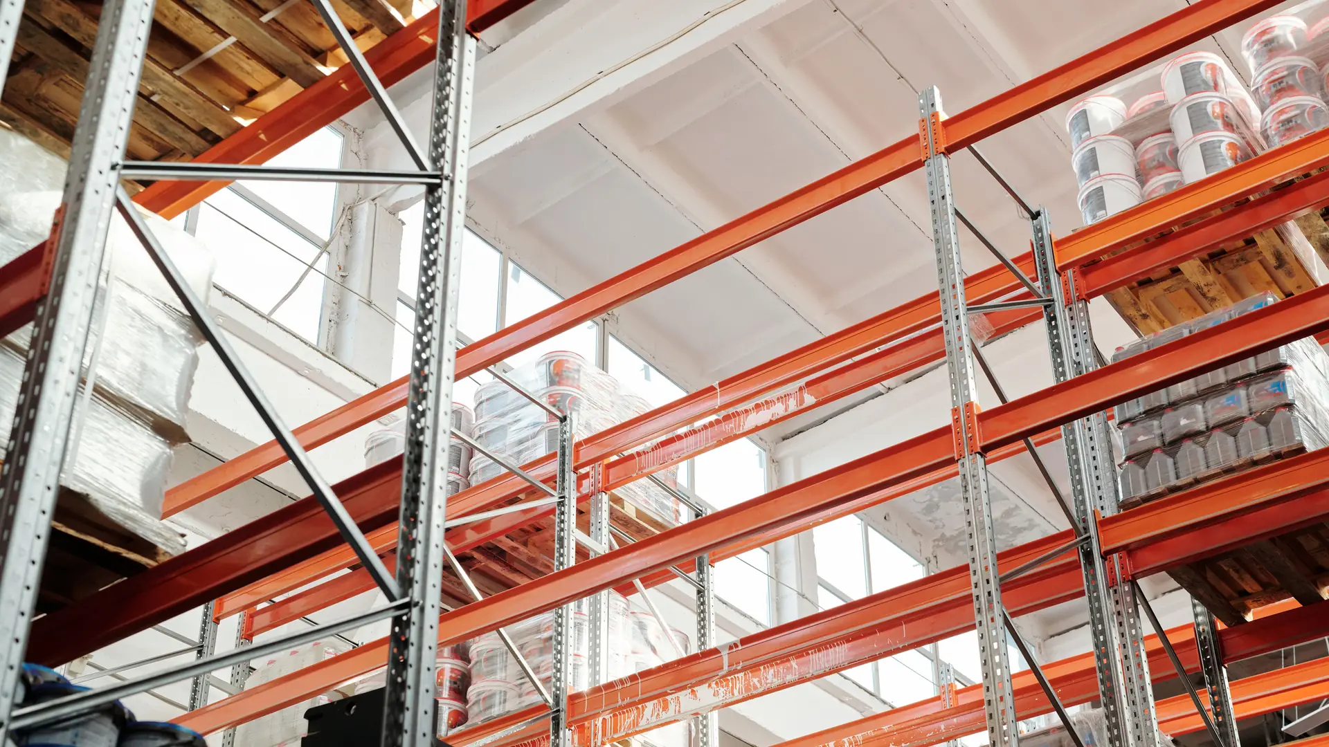 A racked warehouse — stock and shipment tracking